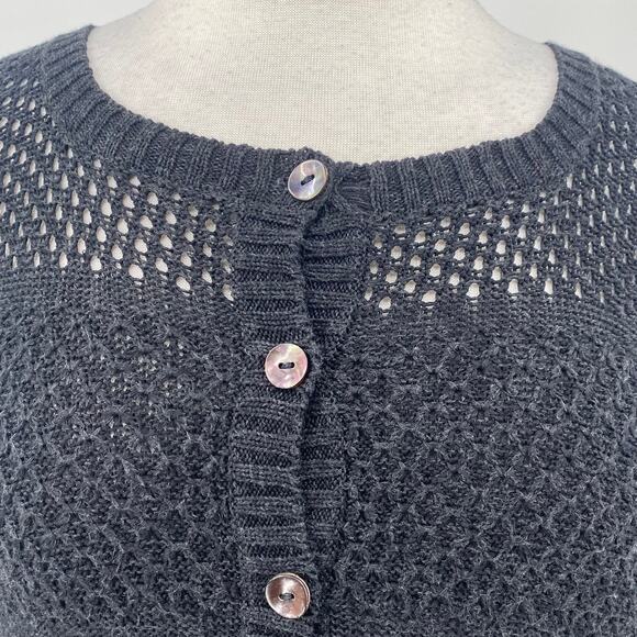 Peruvian Connection Pima Cotton Cardigan Sweater Cropped Open Knit Black Medium - Picture 4 of 12
